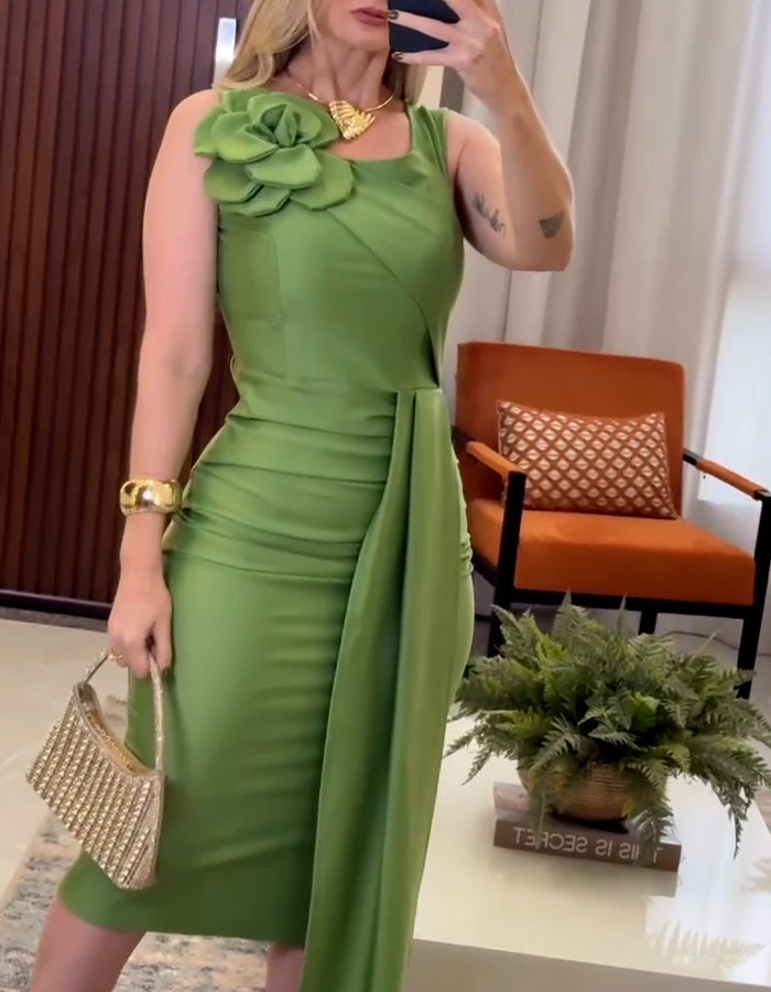 Green Flower Slim Dress