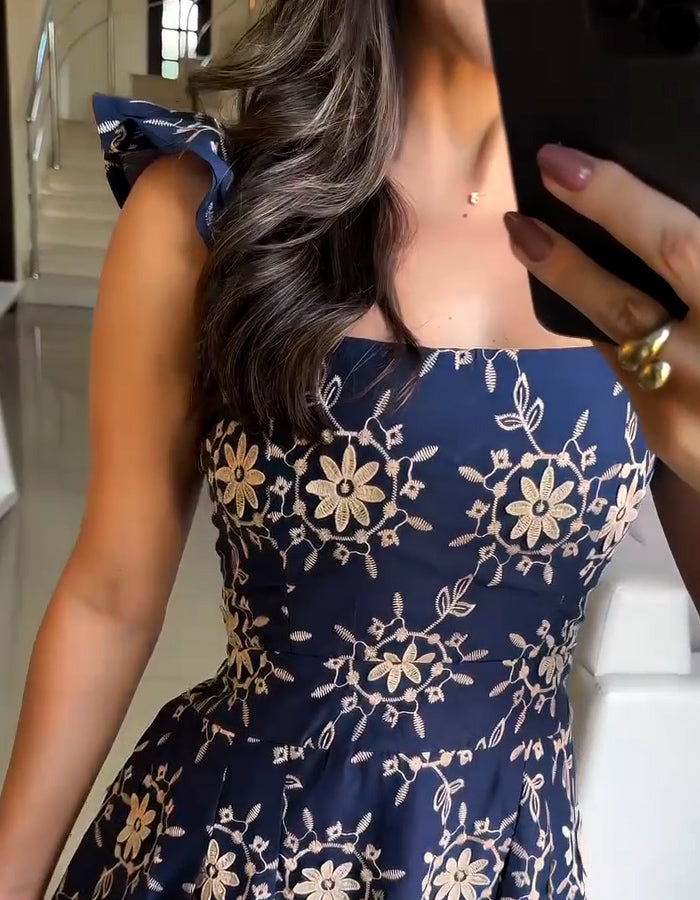 Blue Sun Print Dress