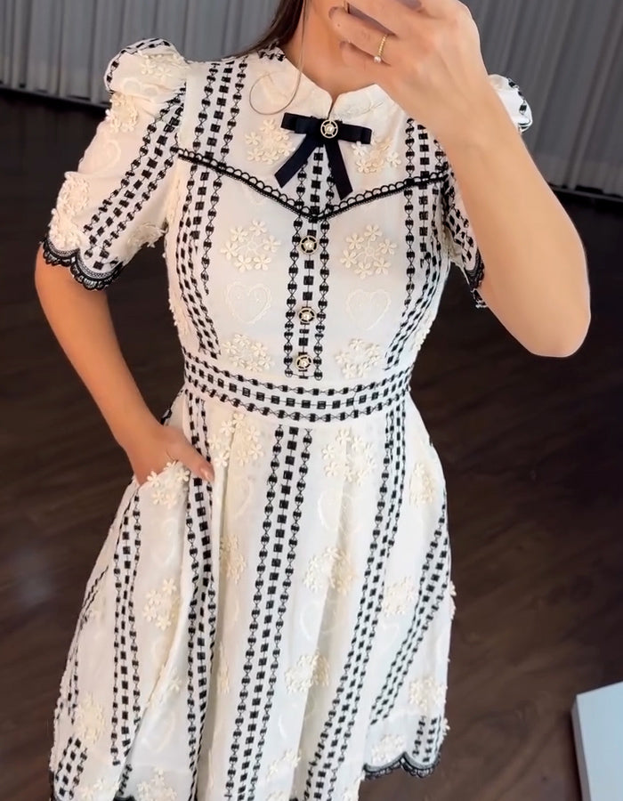White Bubble-Sleeve Dress