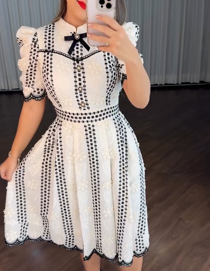 White Bubble-Sleeve Dress