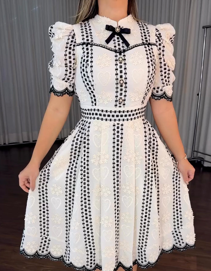 White Bubble-Sleeve Dress