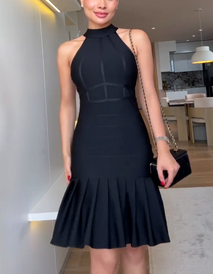 Black Pleated Slim Dress