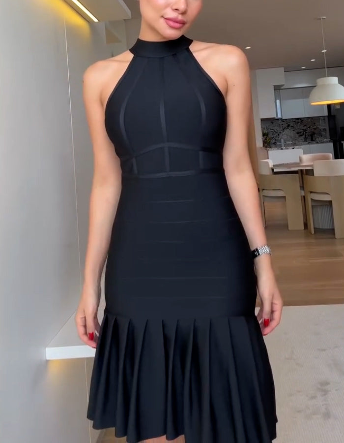 Black Pleated Slim Dress