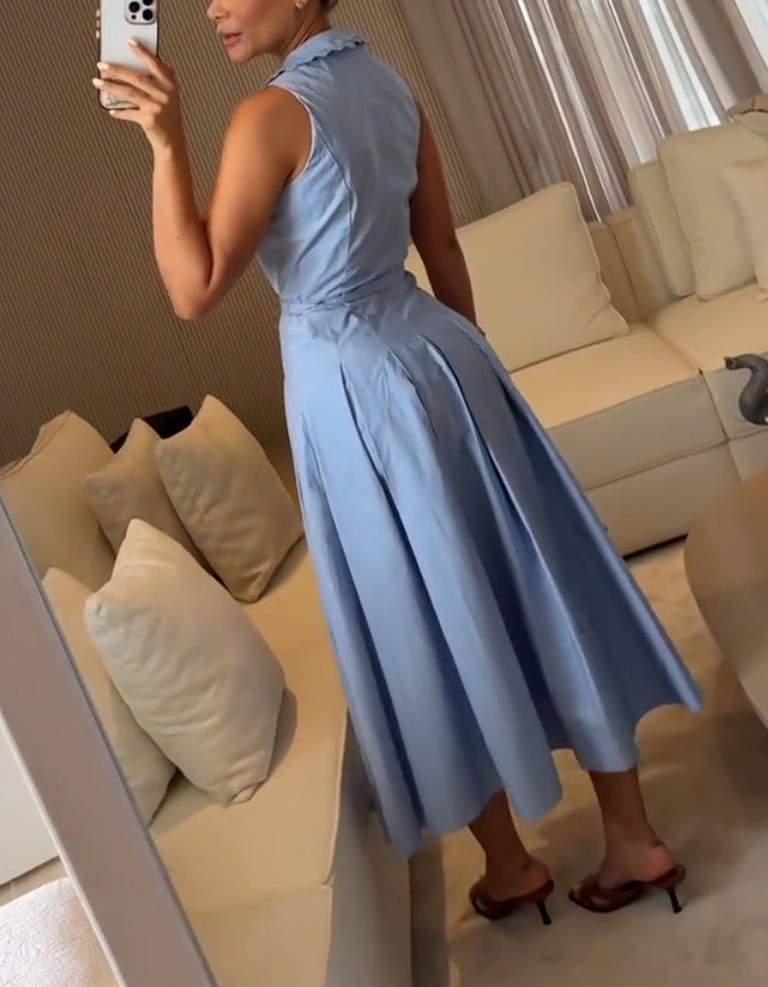 Blue V-Neck Dress