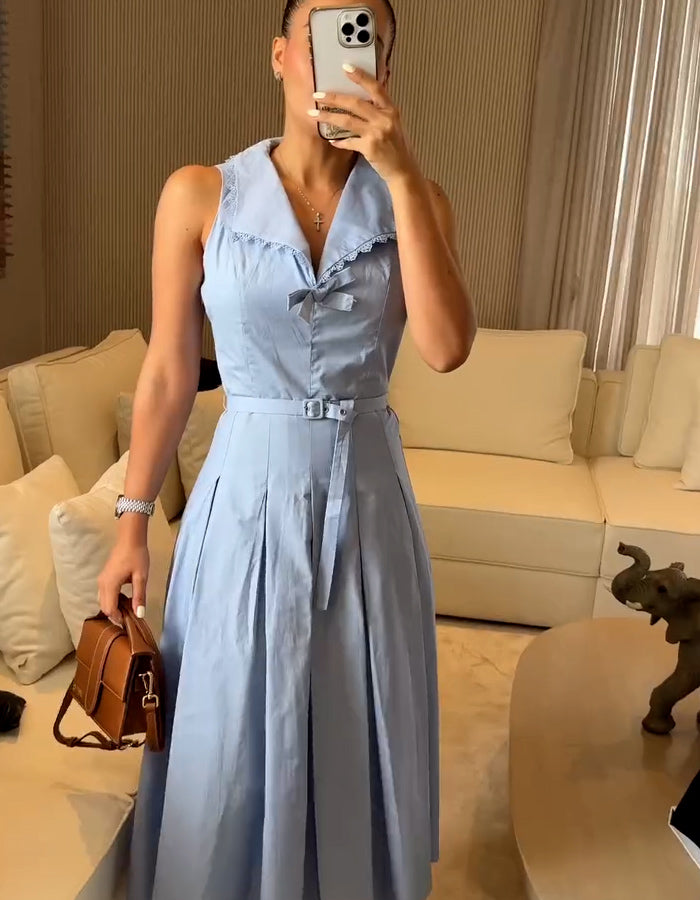 Blue V-Neck Dress
