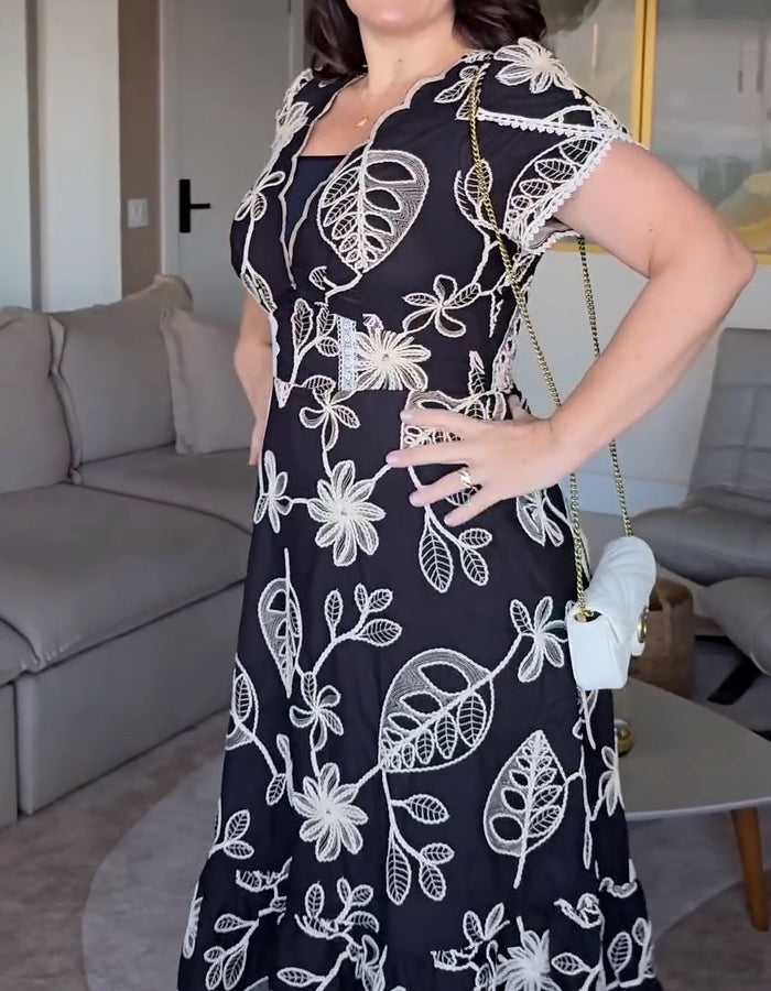 Black Lace Print Dress