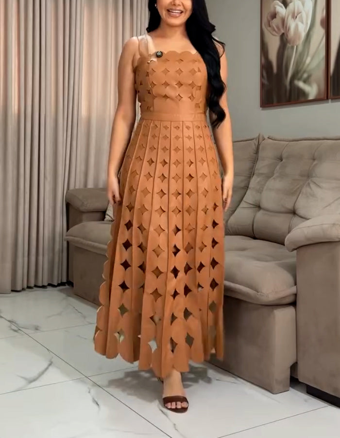 Brown Hollow Leather Dress