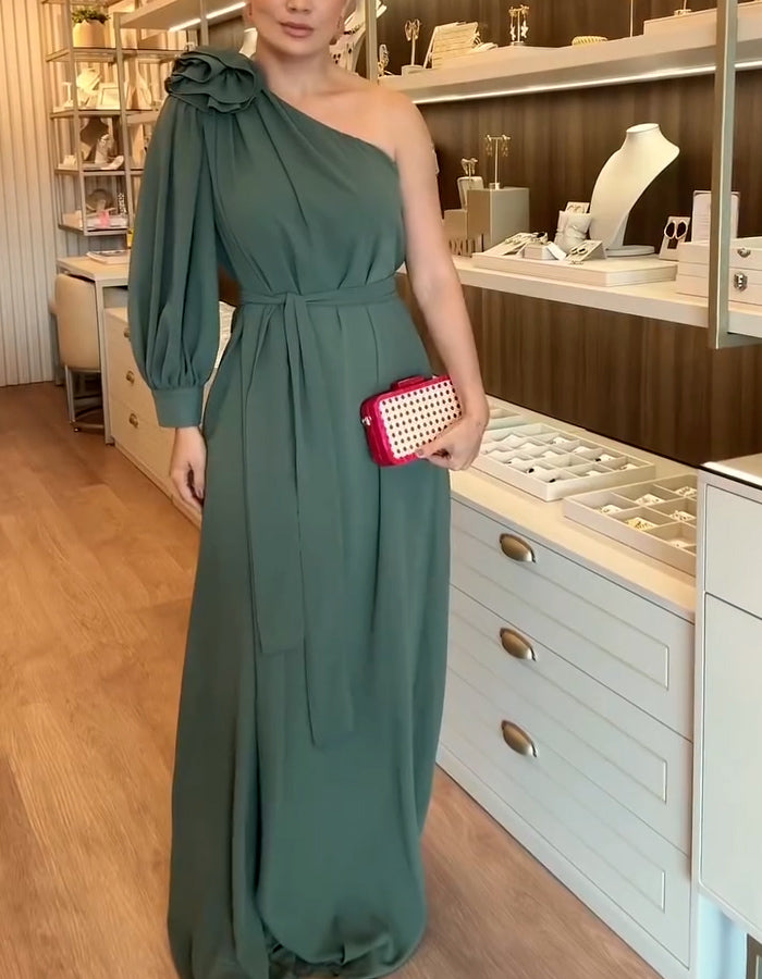 Flower One-Shoulder Dress