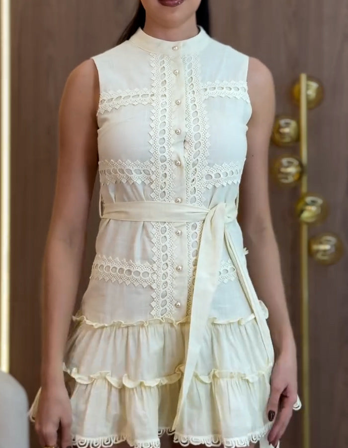 Cream Belt Dress