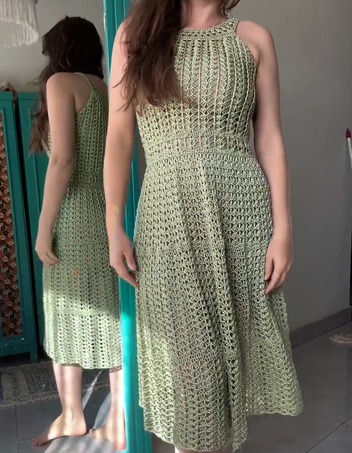 Green Hollow Knit Dress
