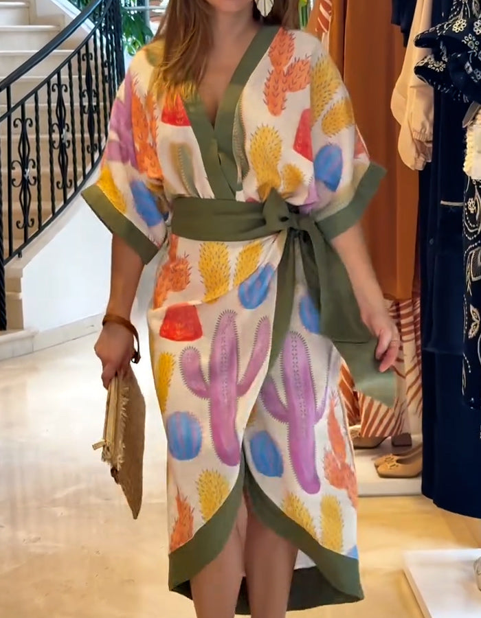 Cactus Print Two-Piece Dress