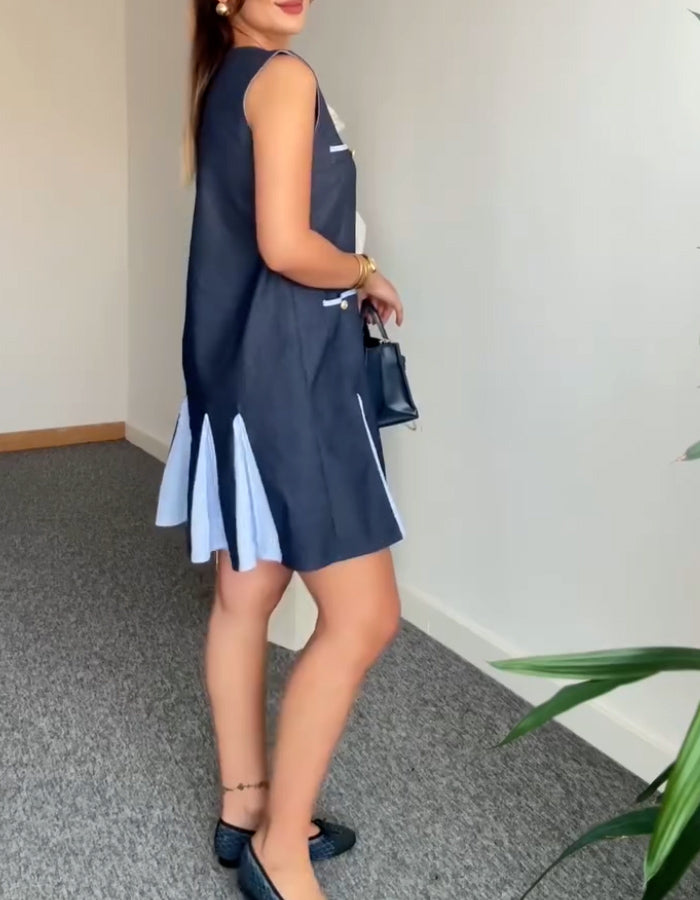 Blue Pockets Mini Dress