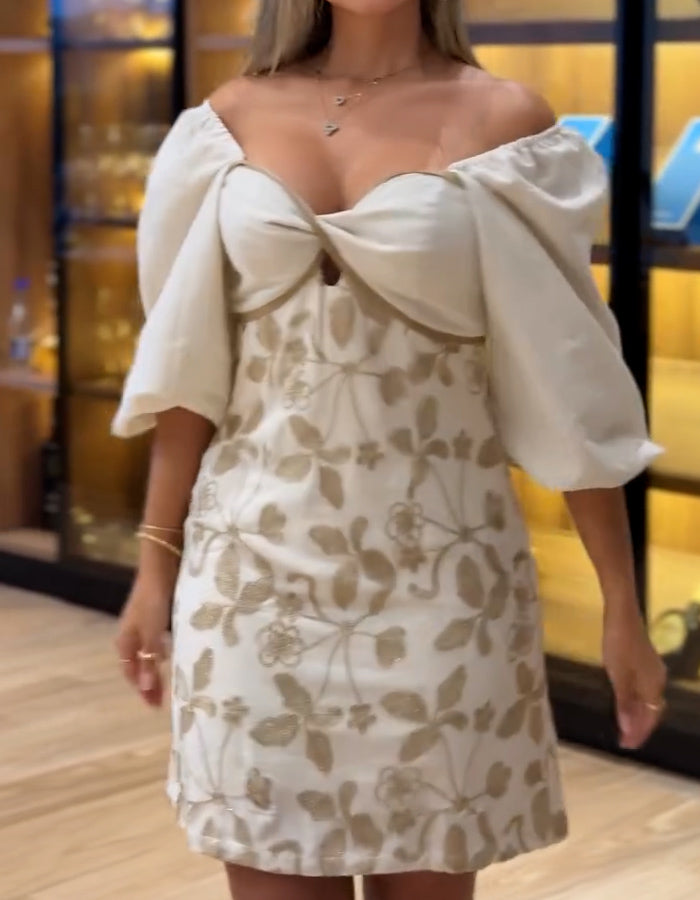 Puff-Sleeve Mini Dress