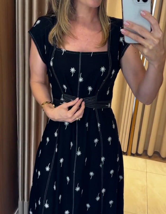 Black Dandelion Print Dress