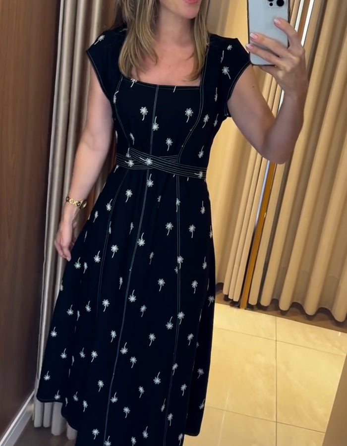 Black Dandelion Print Dress