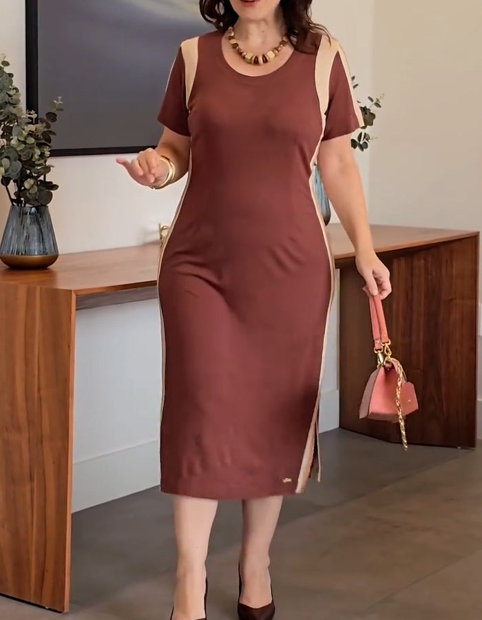 Brown Casual Stretch Dress