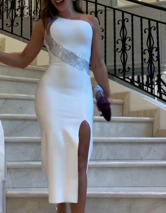 White Silver Ribbon Dress