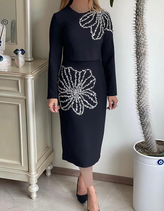 Rhinestone Flowers Casual Dress