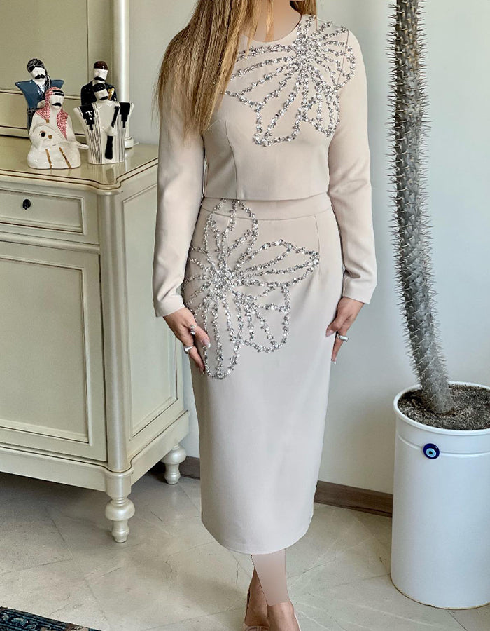 Rhinestone Flowers Casual Dress
