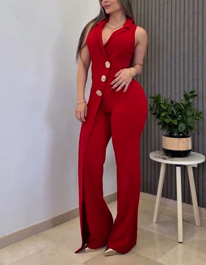 Button Slim Jumpsuits