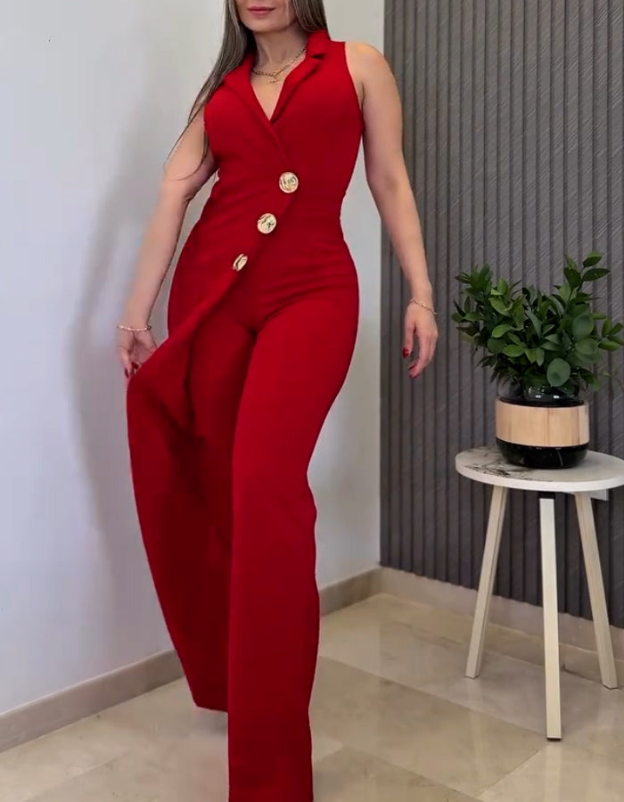 Button Slim Jumpsuits