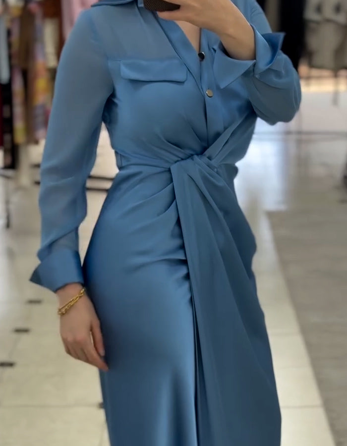 Blue Satin Comfy Dress