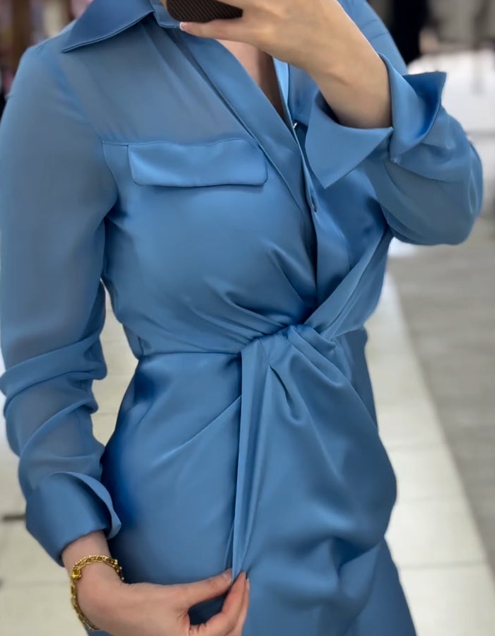 Blue Satin Comfy Dress