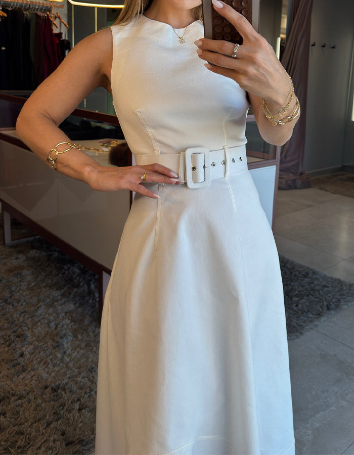 White With Belt Dress