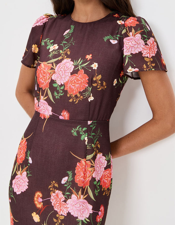 Brown Printed Bell-Bottom Dress