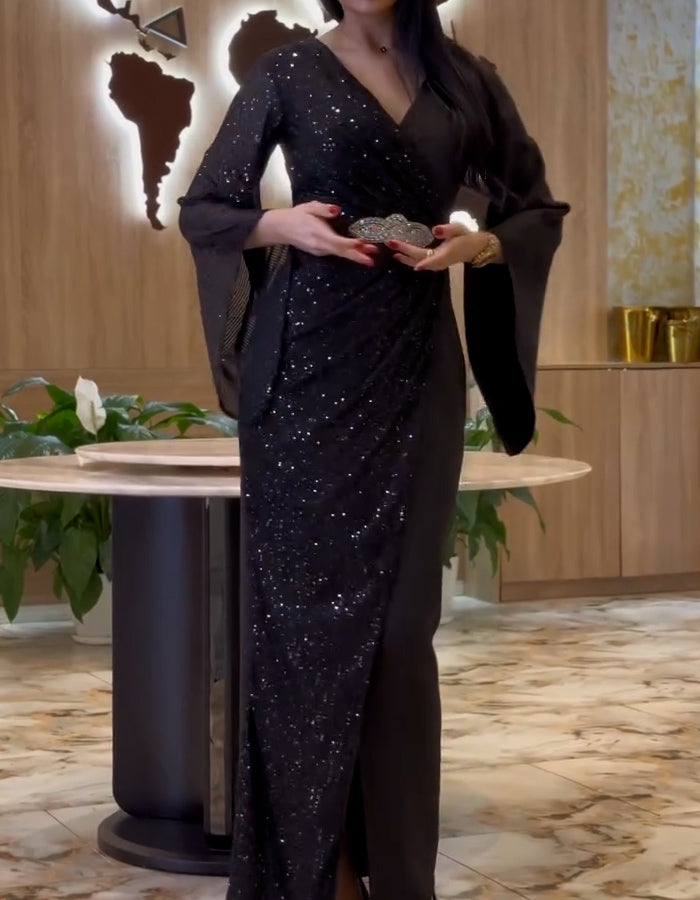 Black Shiny Layer Dress