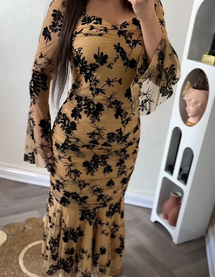 Nude Printed Slim Dress