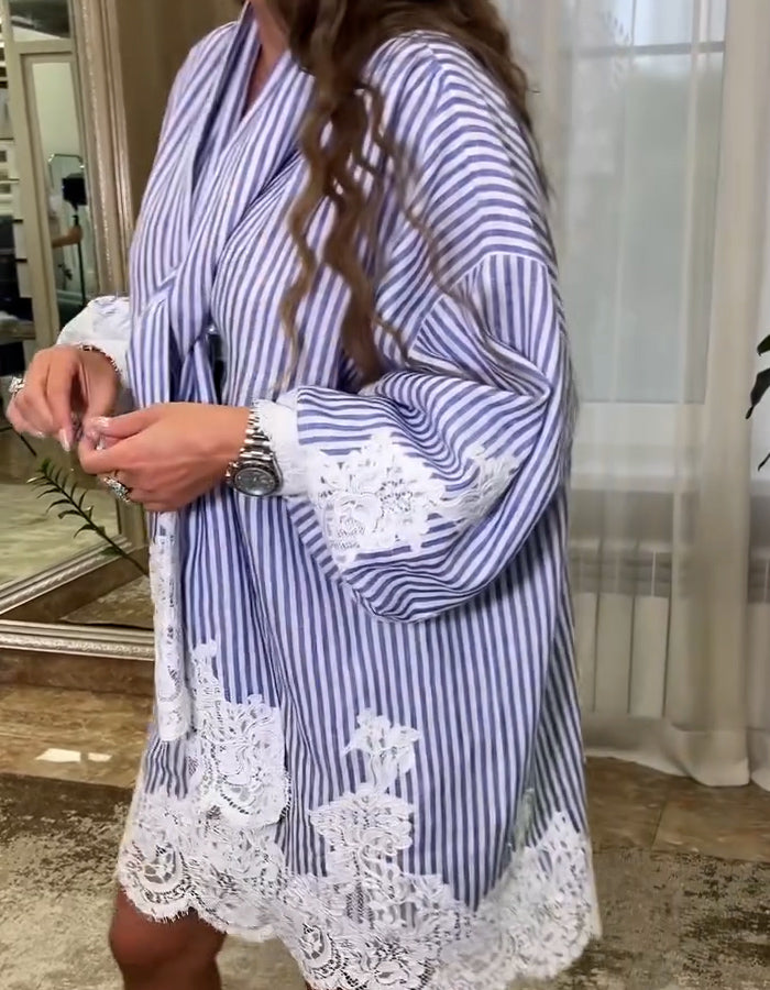 Striped Lace Loose Dress