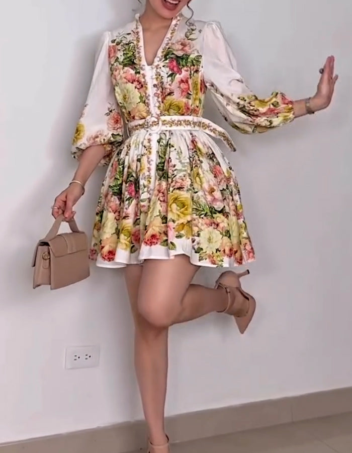 Colorful Belted Mini Dress