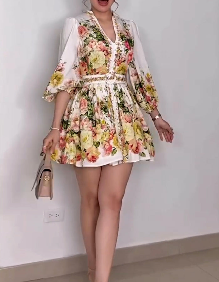 Colorful Belted Mini Dress
