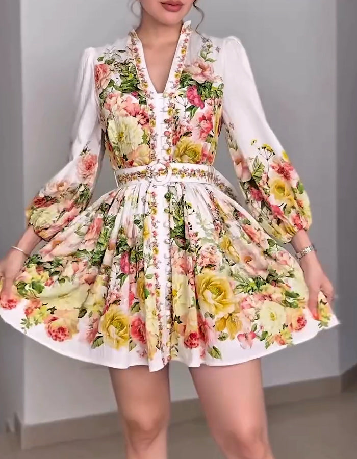 Colorful Belted Mini Dress