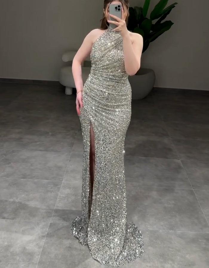 Silver Slim Maxi Dress