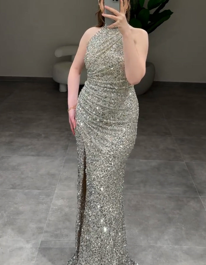 Silver Slim Maxi Dress