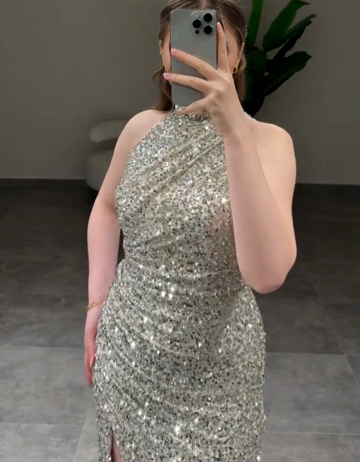 Silver Slim Maxi Dress