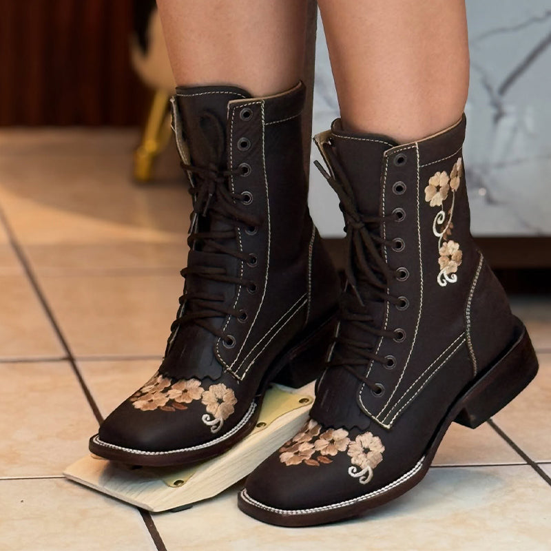 Flower Printing Ankle-Boots