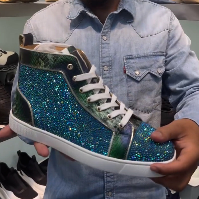 Blue Shiny High-Top Shoes