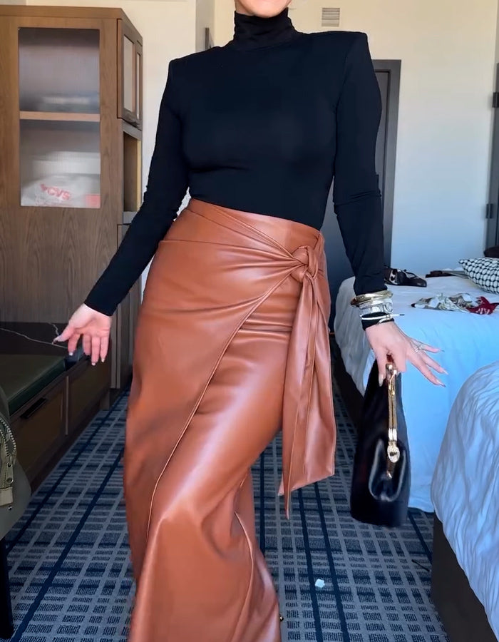 Brown Leather Slim Dress