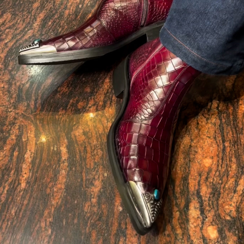 Pointed-Toe Leather Short Boots