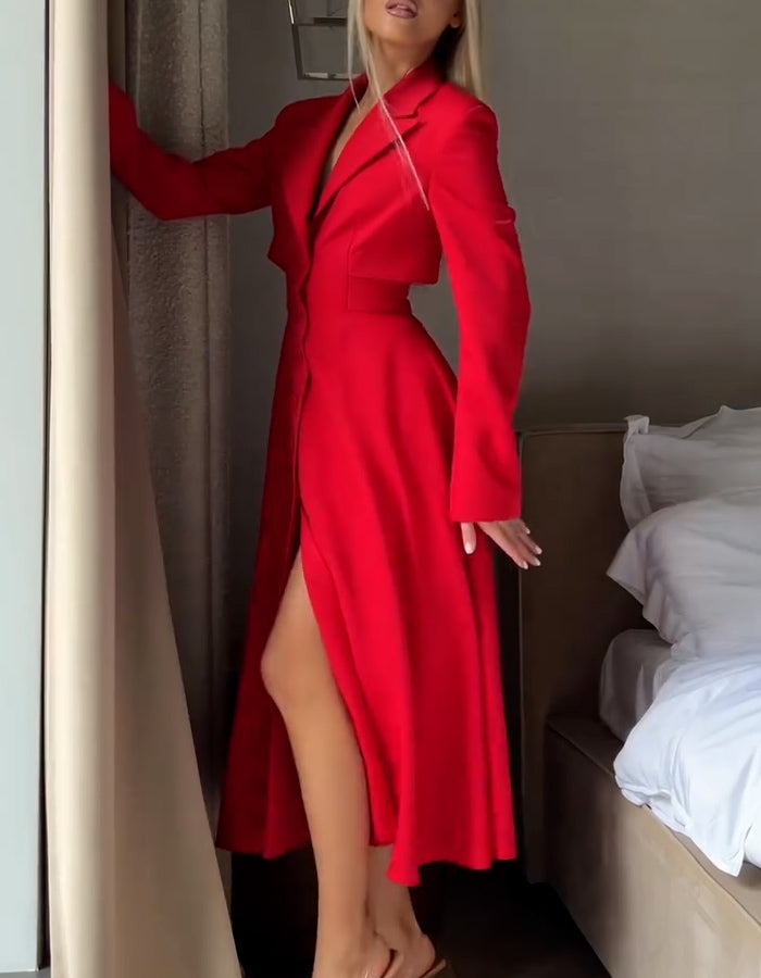 Red Button Casual Dress