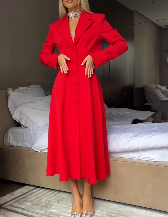 Red Button Casual Dress