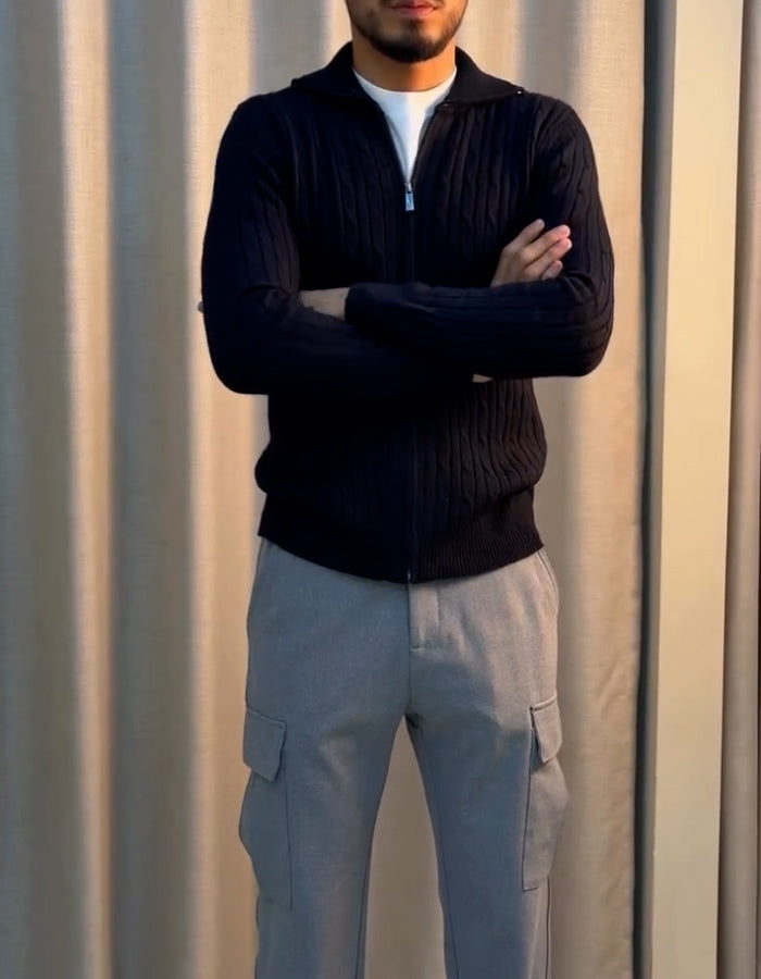 Solid-Color Knit Jacket