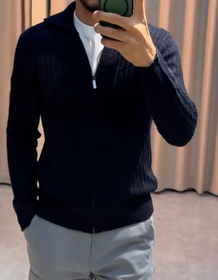 Solid-Color Knit Jacket