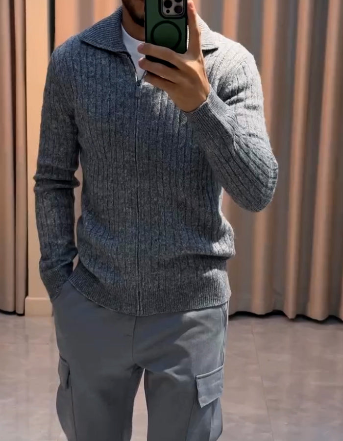 Solid-Color Knit Jacket