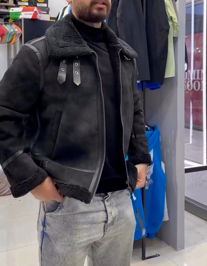Black Leather Fur Jacket