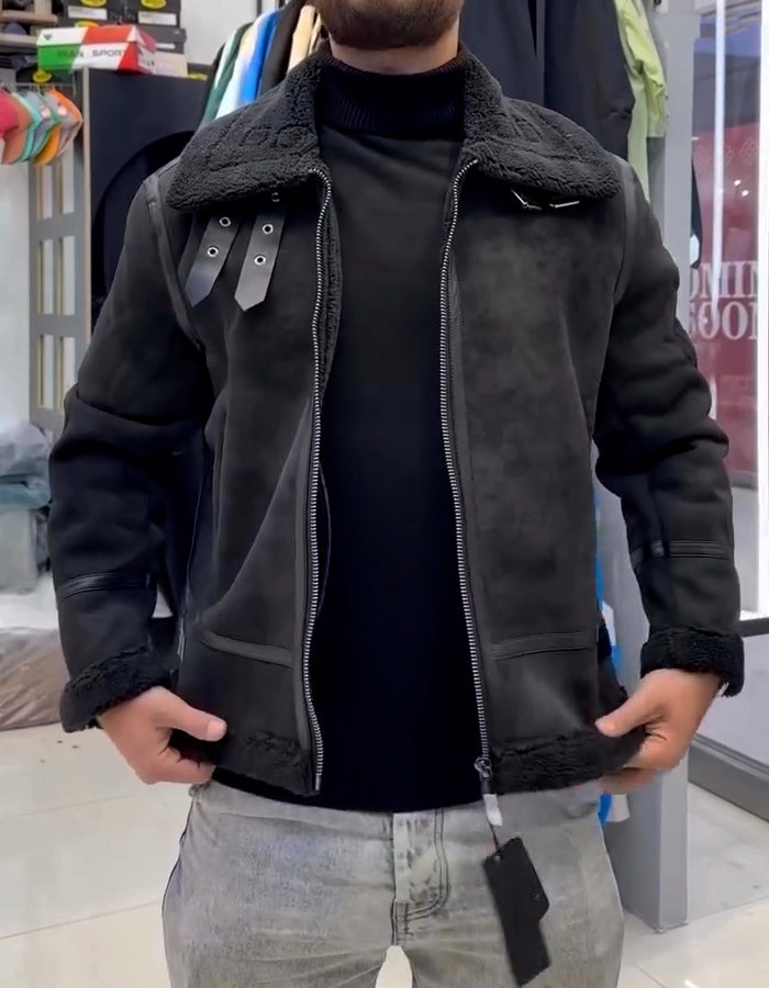 Black Leather Fur Jacket