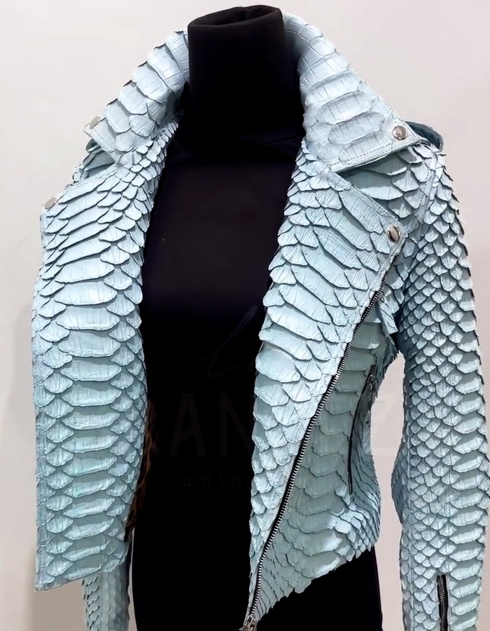 Blue Snake-Patterned Short Jacket